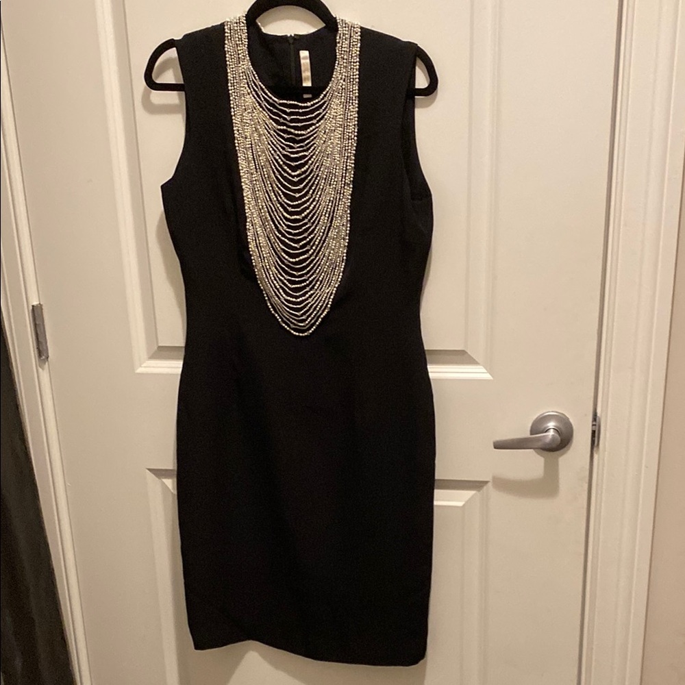 Naeem Khan Black Sheath Mini Dress with Silver Accents